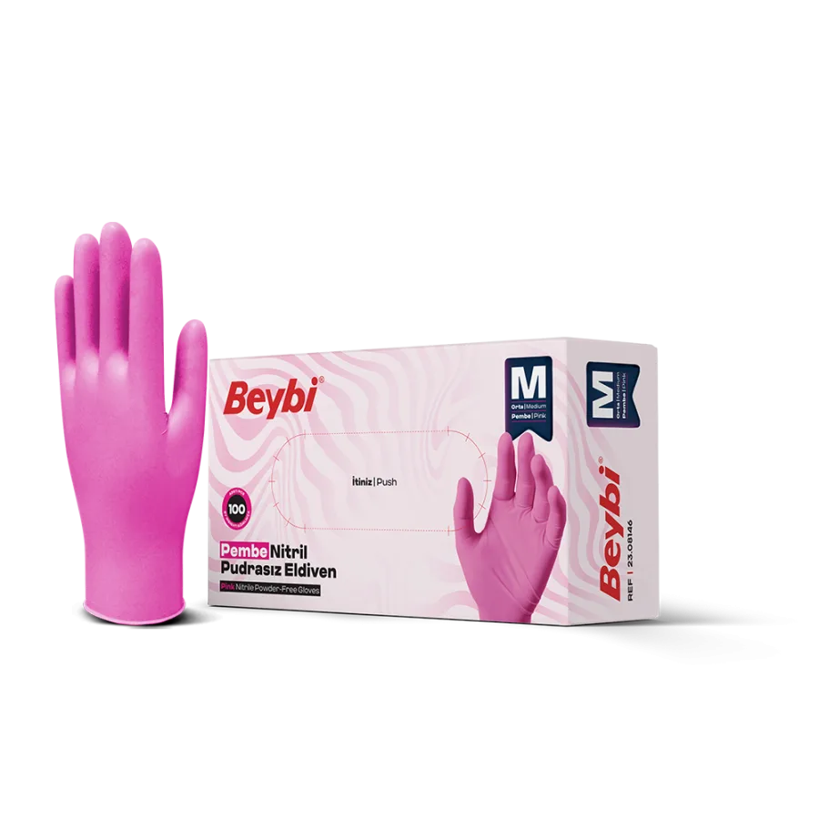 Pudrasız Pembe Nitril Eldiven - 100'lük Kutu