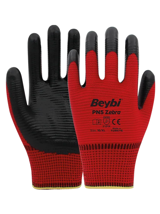 PN5 Zebra Polyester Örme Nitril Eldiven
