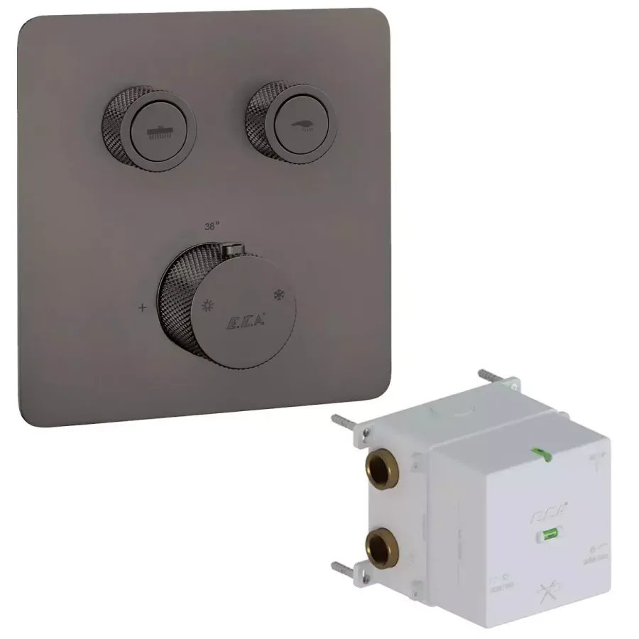Termostatik Ankastre Banyo/Duş Bataryası - 2 Yollu - On/Off Butonlu - Mat Antrasit