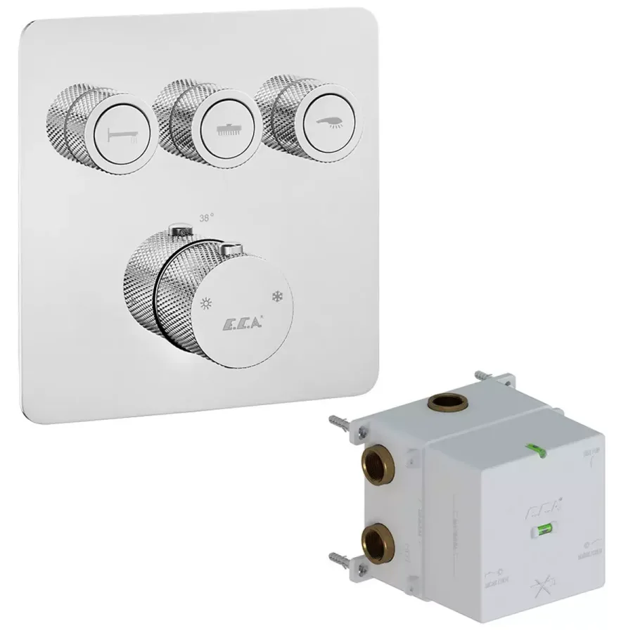 Termostatik Ankastre Banyo Bataryası - 3 Yollu - On/Off Butonlu