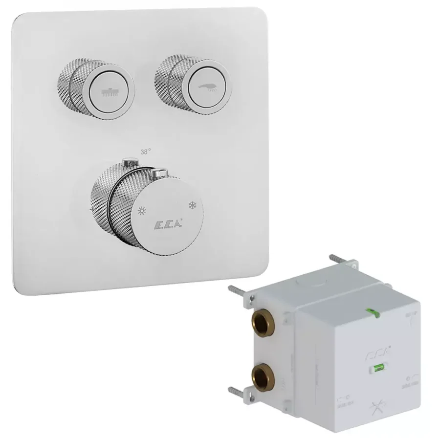 Termostatik Ankastre Banyo/Duş Bataryası - 2 Yollu - On/Off Butonlu